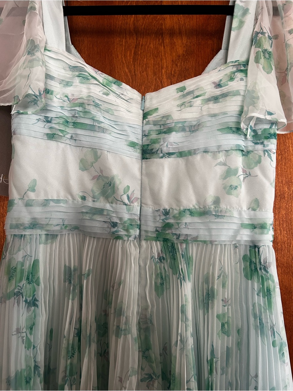 Theia Mint Green Floral Pleated Maxi Dress - Picture 9 of 13